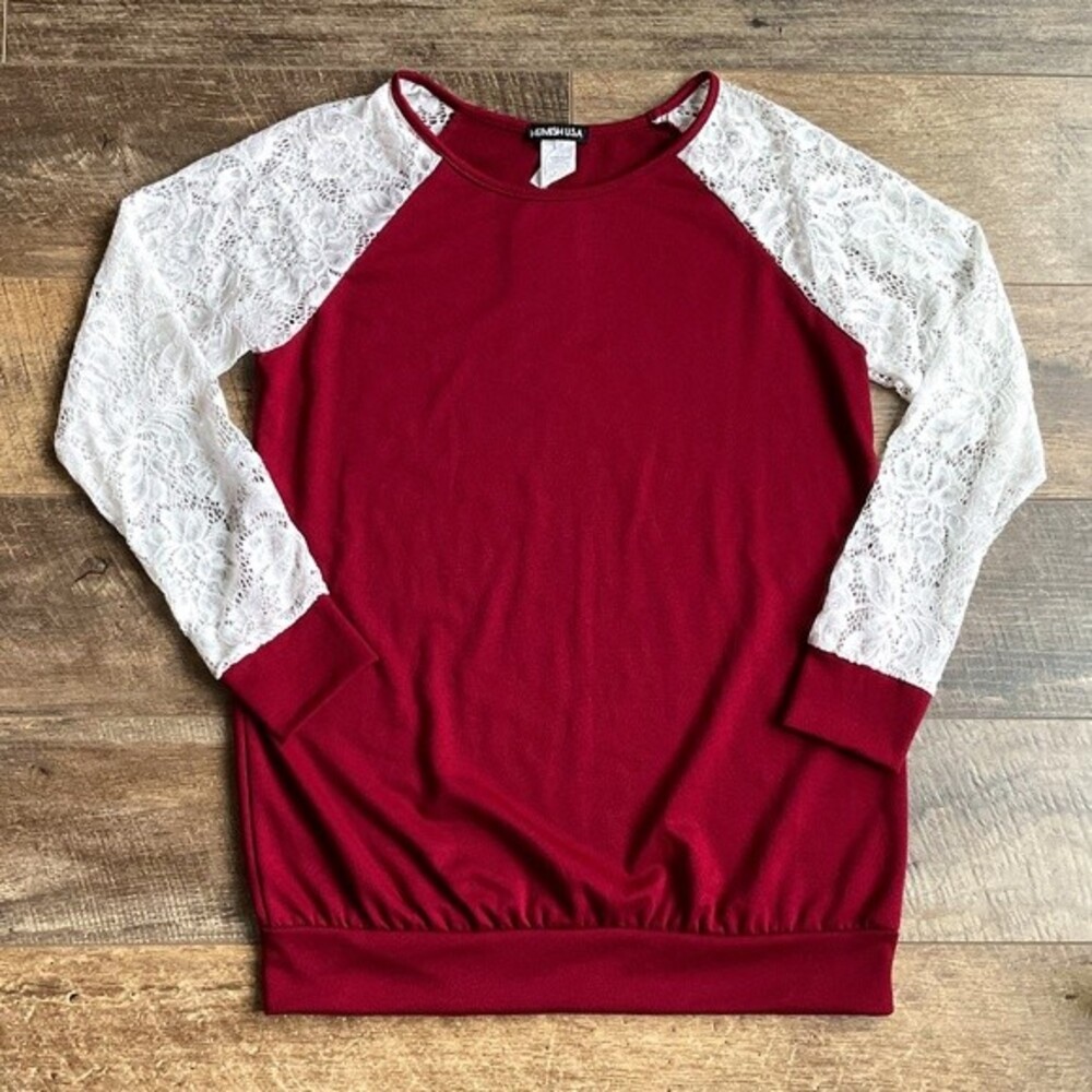 NWT Heimish USA Lace Long Sleeve Top Burgundy Small